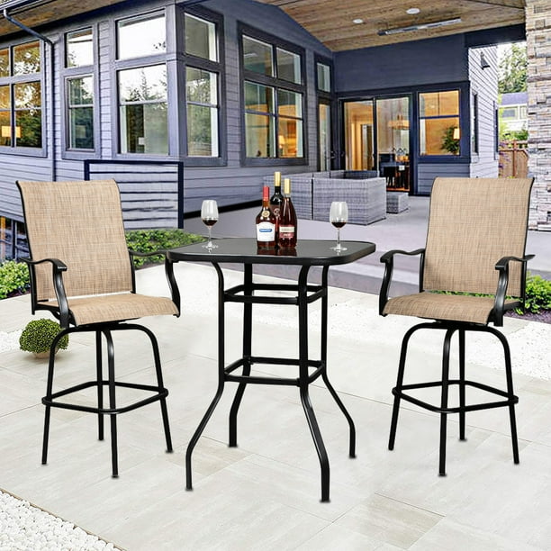 3 Piece Outdoor Height Bistro Chairs Set, Patio Bar Height Table with
