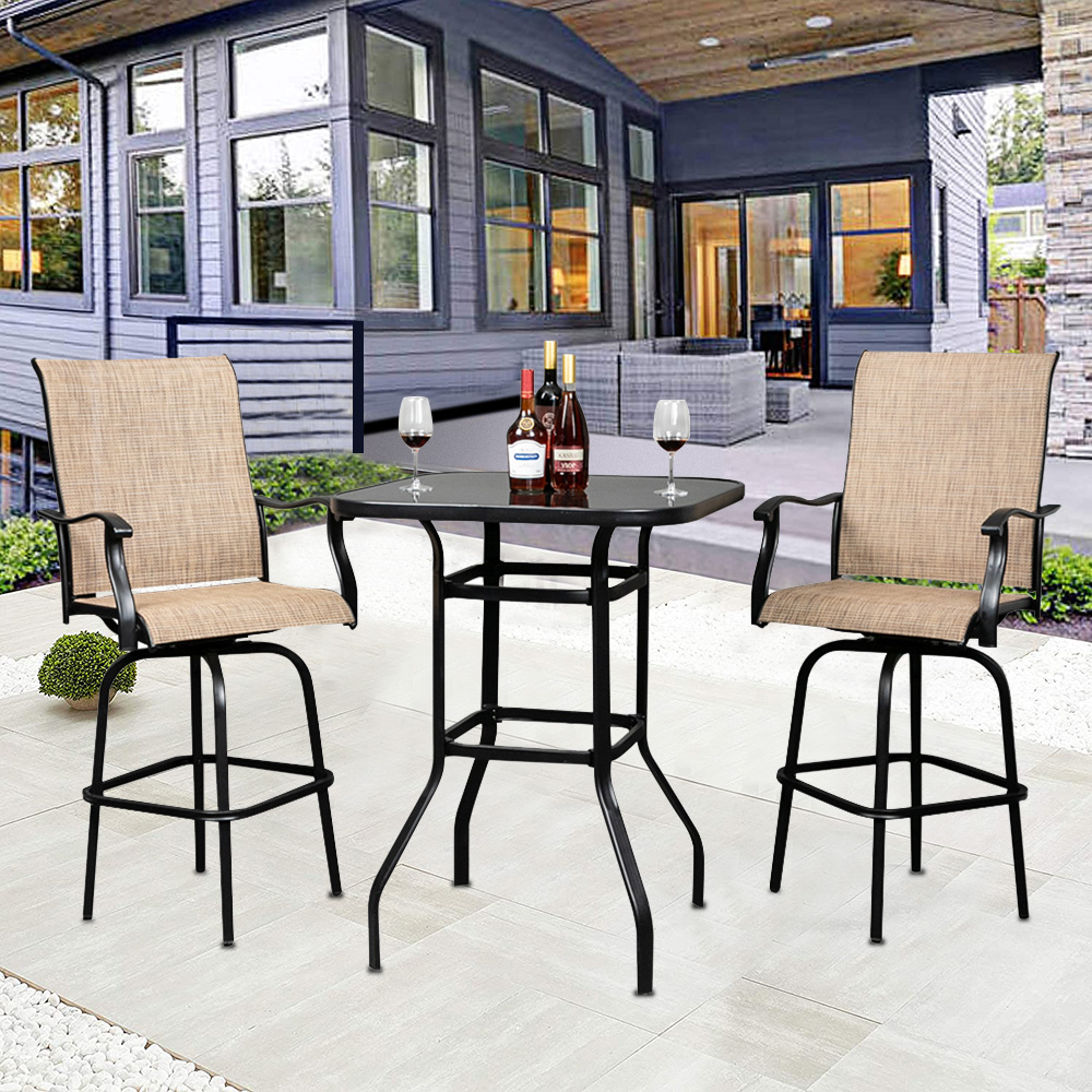 3 Piece Patio Height Bar Set with Table and Chairs, Ourdoor Bistro Set, 31.5" Bistro Dining Table and 2 Swivel Chairs, Patio Furniture Sets Suitable for Yard Backyard Balcony Garden and Poolside, B03 - image 4 of 11