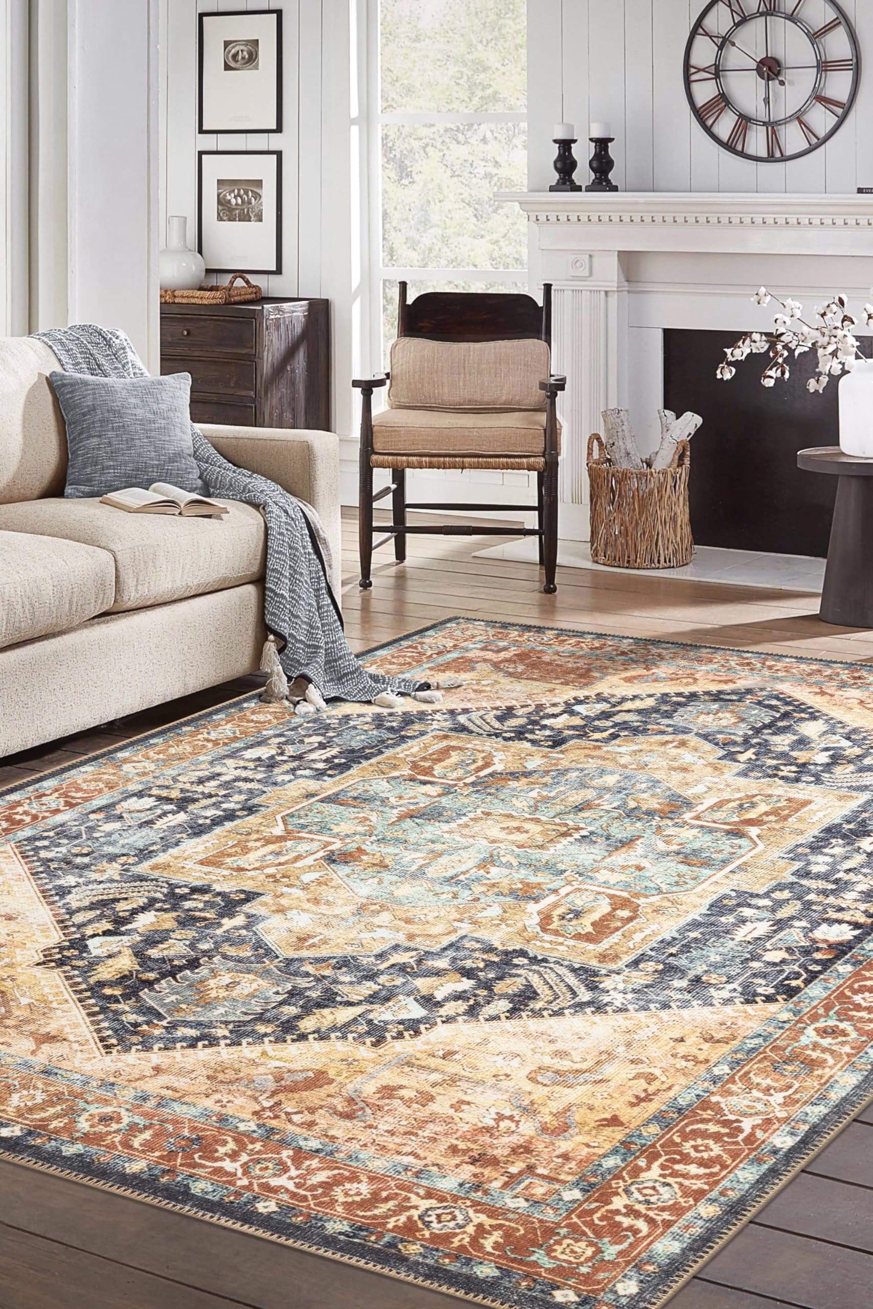 Keen Home Design Machine Washable Area Rugs with Non-slip Backing, Ideal for Hallway, Living Room, Bedroom, Kitchen and Laundry Room, Vintage Moroccan and Low Pile Rug - ( 5' x 7' )