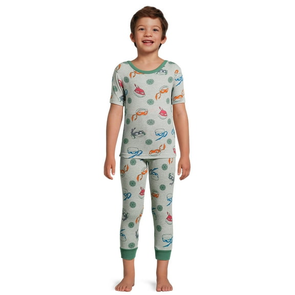 Teenage Mutant Ninja Turtles Boys Cotton Short Sleeve with Long Pant Fitted Pajama Set, Sizes 4-10