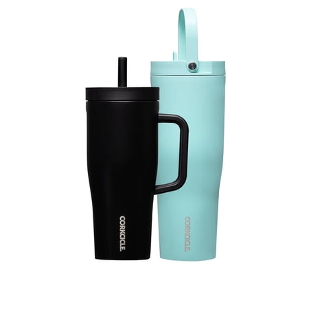 Corkcicle Leakproof Hydration Set, 2-Pack Go Cup XL (30oz) and Cruiser (22oz) Insulated Tumblers with Straws Black/Teal