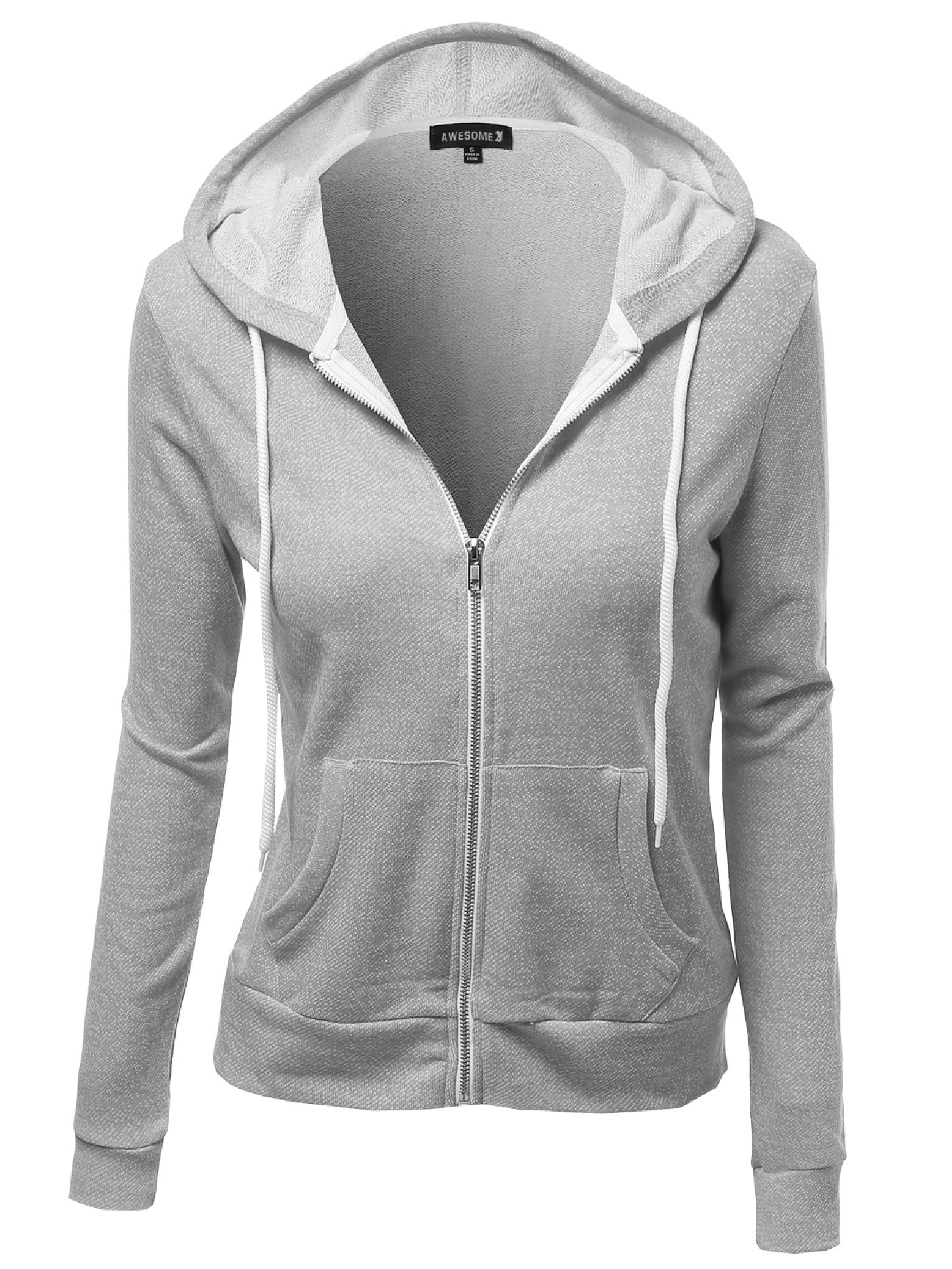 FashionOutfit Women's Basic French Terry Zip Up Workout Hoodie Jackets