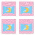 thumbnail image 1 of Saying Coaster Set of 4, Pink Starry Backdrop with Open Window and Sleeping Moon in Sky, Square Hardboard Gloss Coasters, Standard Size, Pale Blue Yellow, by Ambesonne, 1 of 2