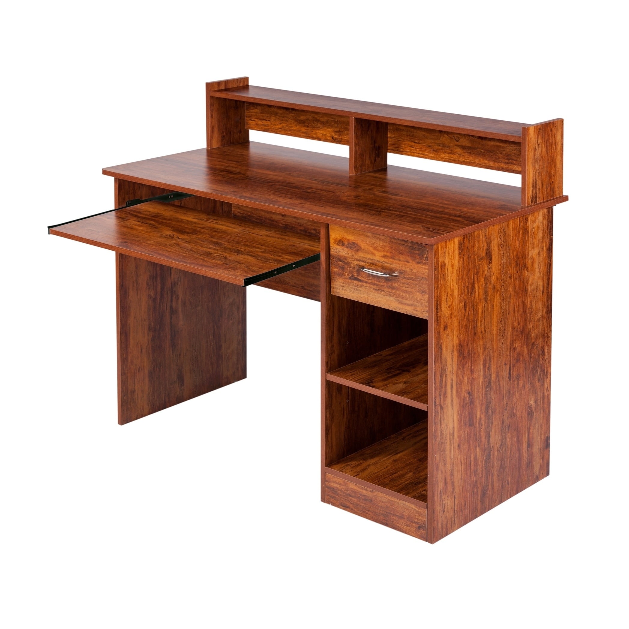 Ccyy Essential Computer Desk With Hutch And Keyboard Tray Cherry