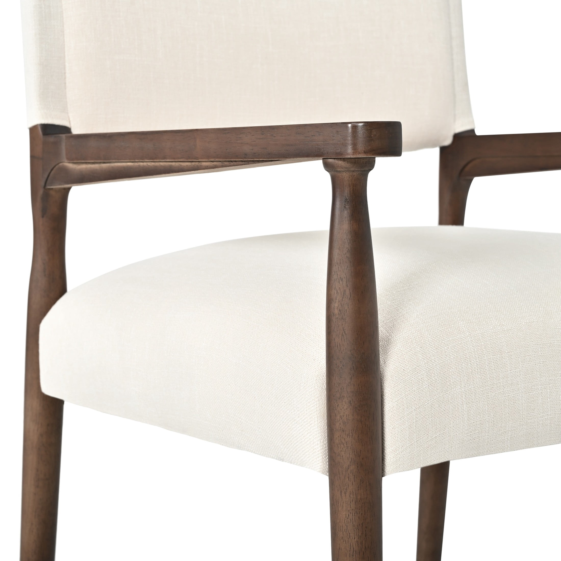 Christopher Knight Home Mid-Century Modern Upholstered Dining Arm Chairs, Beige+Walnut, Set of 2