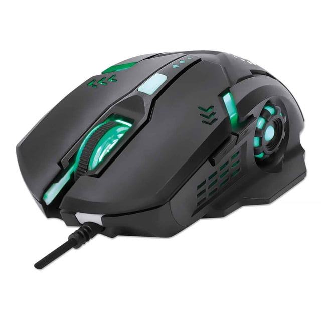 Ratón óptico LED para juegos con cable Manhattan 179256 Manhattan USB-A, con seis botones y rueda de desplazamiento, 3200 dpi, ambidiestro, iluminación LED de colores