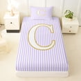 thumbnail image 3 of Erosebridal Kids Cartoon Monogrammed C Twin Sheet Sets, Purple Stripes Bedding, 3-Piece, 3 of 5
