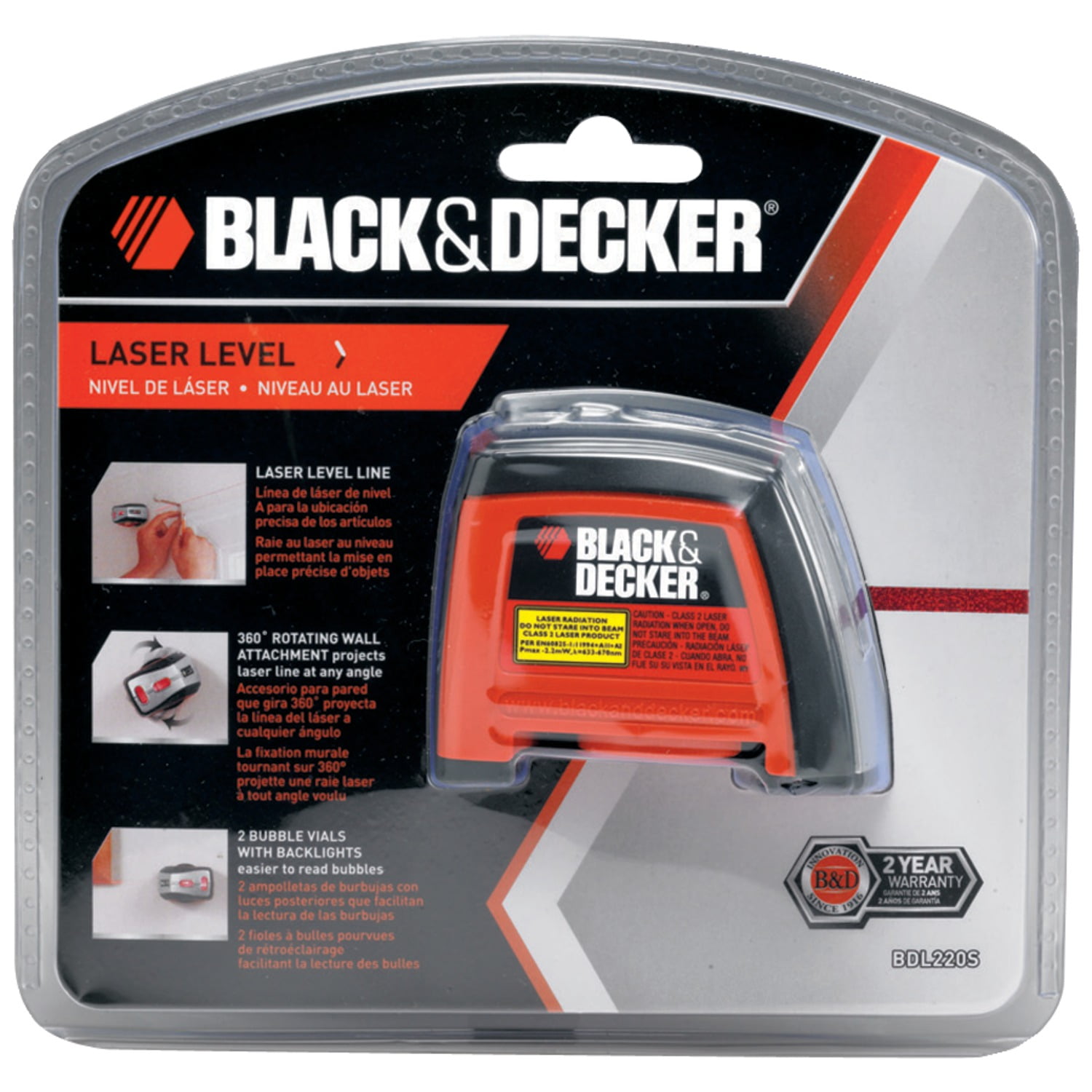 BLACK+DECKER Laser Level, Self-Leveling, 360 Degree Wall Attachment, AA  Batteries Included (BDL220S), 7.25 x 7 x 2.5 inches