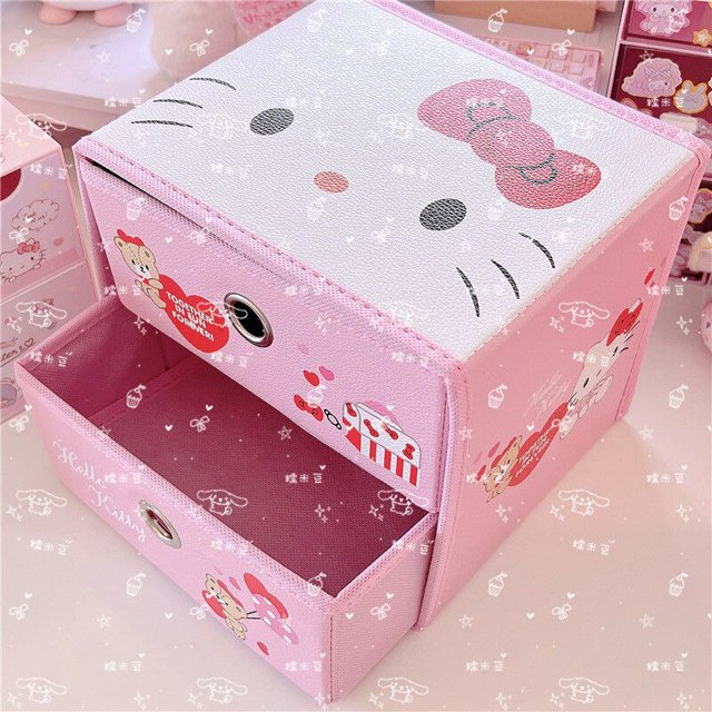 Caja de almacenamiento Kawaii Kuromi My Melody Cinnamoroll, cajón plegable de doble capa, de dibujos animados, para escritorio, regalo de joyería