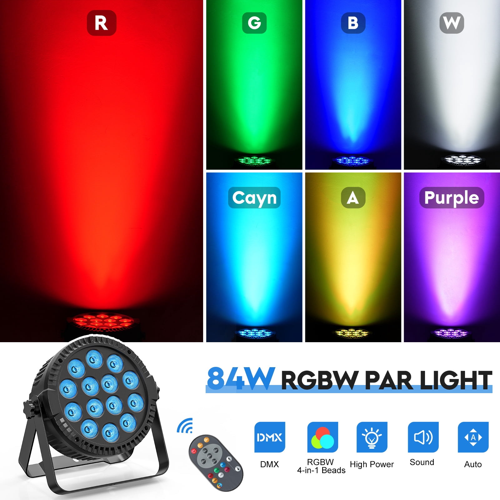 4-Pack RGBW LED Par Lights, 6W Stage Uplights for Weddings & Events, Sound/DMX Control, DJ Disco Party Lighting