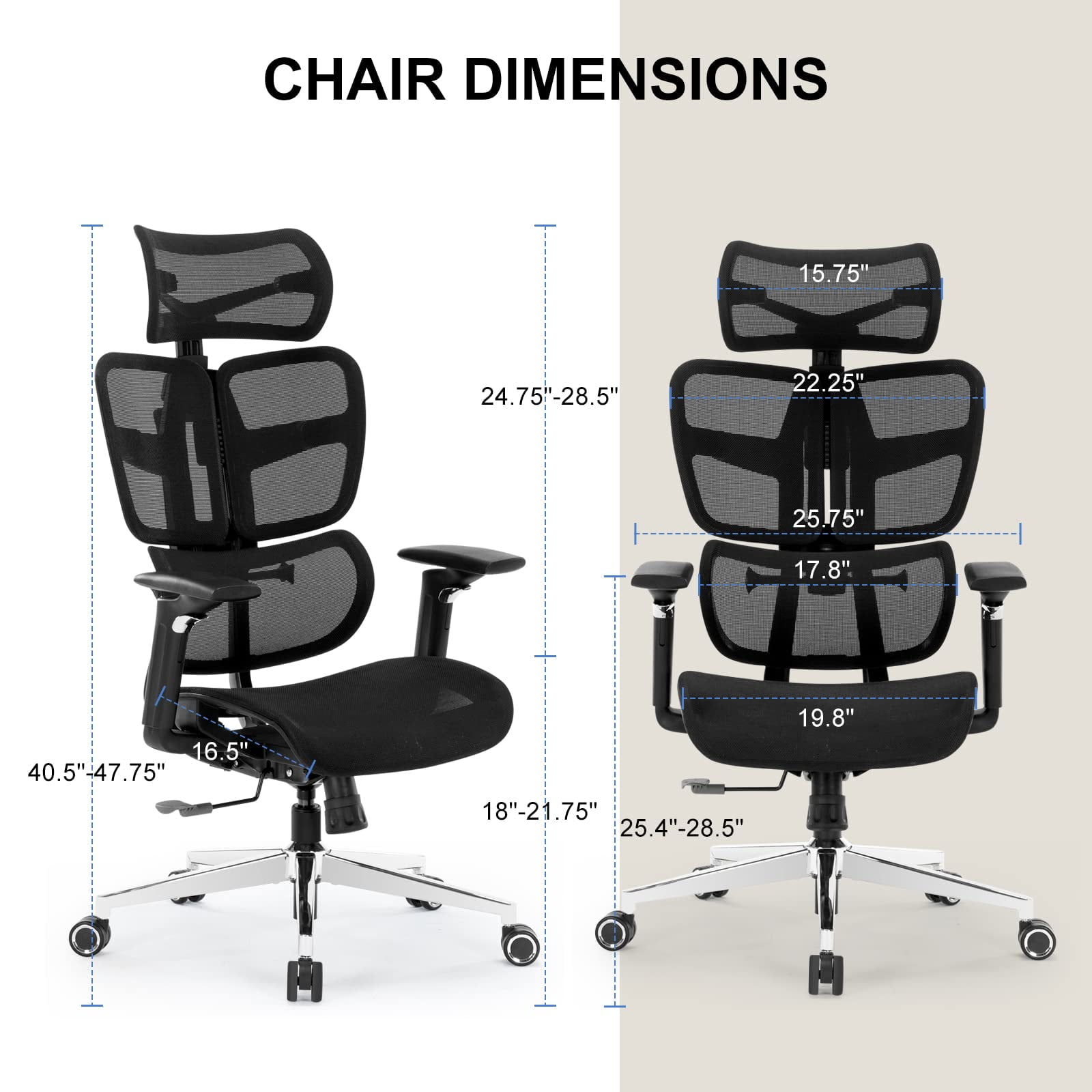 X Xishe Ergonomic Office Chair,High Back Home Desk Chair with 5D Armrests,Big and Tall Mesh Chair with Lumbar Support,Adjustable Headrest,90°~135° Tilt Lock,Black