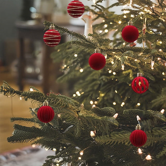 Adornos Navideños: Set de 12 Bolas Navideñas Nevadas | Adornos Nevados Rojos de 4 Cm | Decoración Navideña para El Hogar | Paquete de 12 | Ligeras y Fáciles de Colgar
