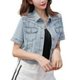 thumbnail image 2 of Jxximdong Jackets for Women, Short Sleeved Cardigan Thin Top Jeans Coat Summer Solid Casual Outside Denim Jacket, Women's Coats Blue, 2 of 9