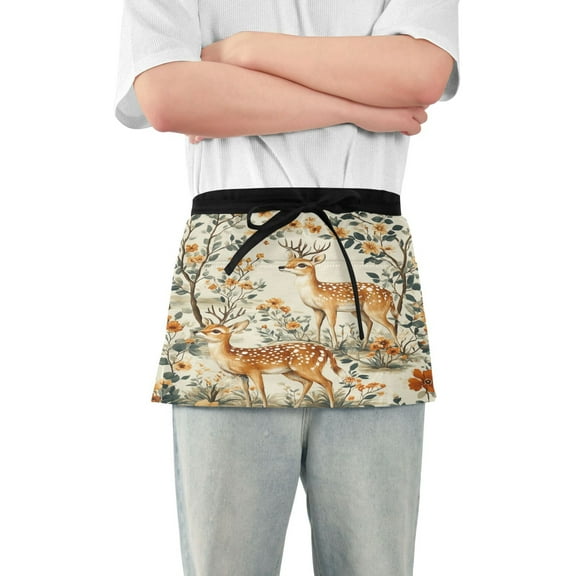 Yayeee Waist Apron with Pockets for Cooking Waterproof Half Server Aprons, Deer Pattern