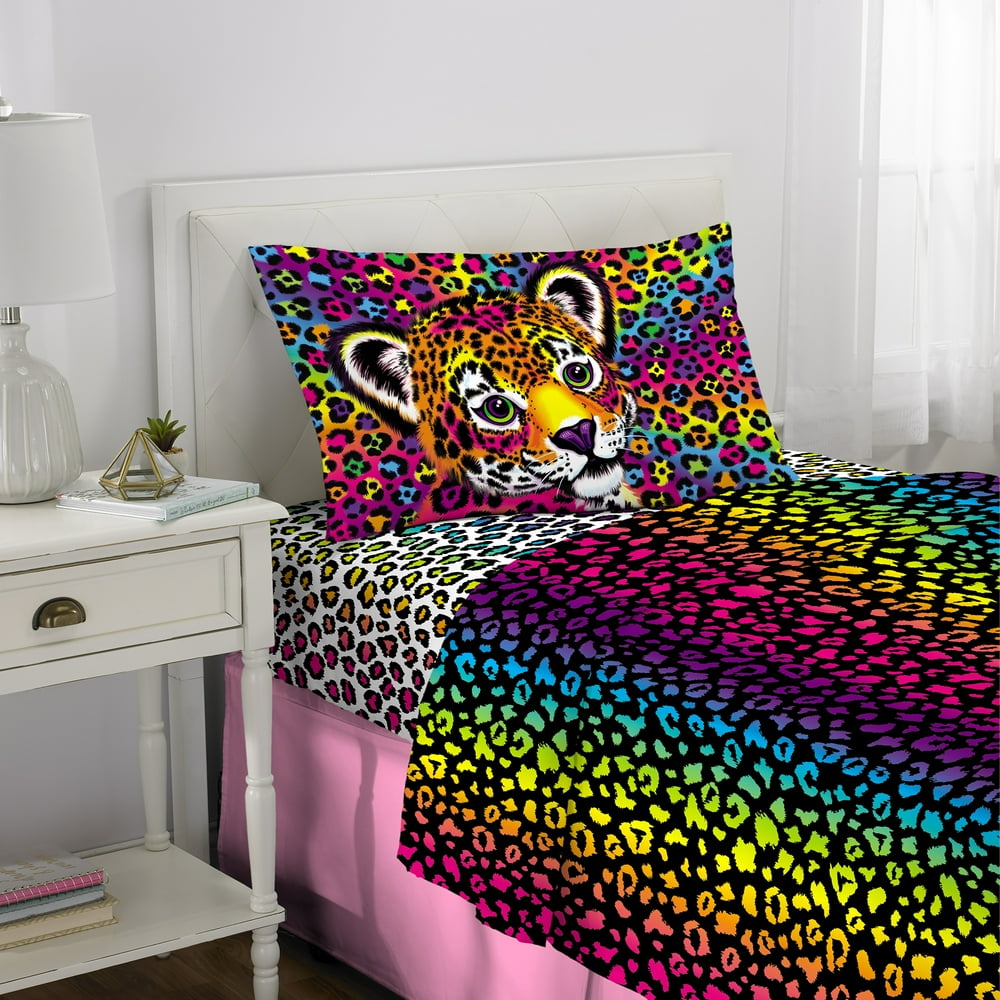 Lisa Frank Sheet Set, Kids Bedding, Rainbow Cheetah Print, 3Piece TWIN