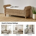 thumbnail image 7 of 56" Boho Rattan Storage Bench Flip-Top Upholstered Bed Foot Stool Roll Arm Solid Wood Legs Hallway End of Bed Natural, 7 of 7