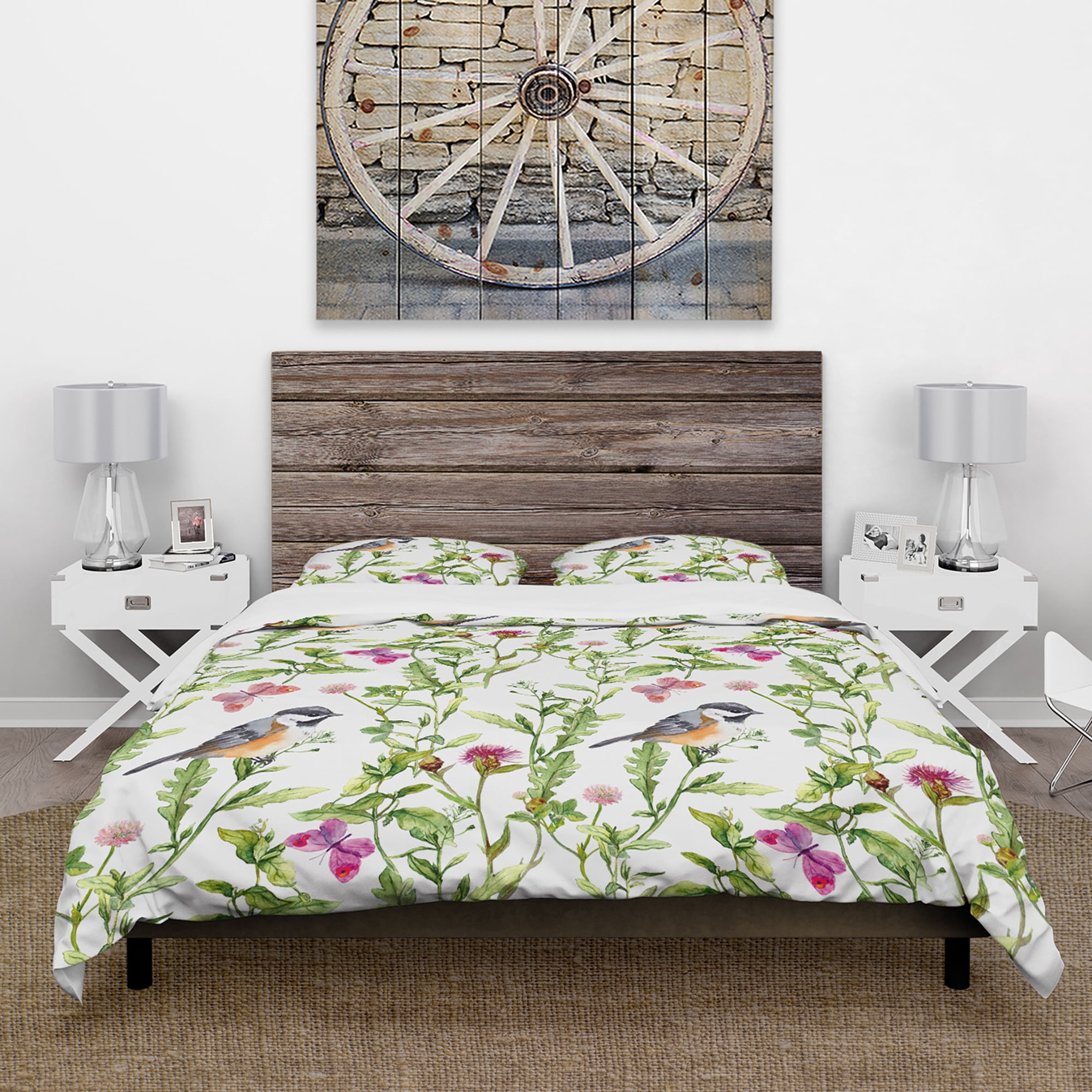 Designart 'Handdrawn painting of Meadow with Butterflies, Birds and Herbs' Floral Duvet Cover Set
