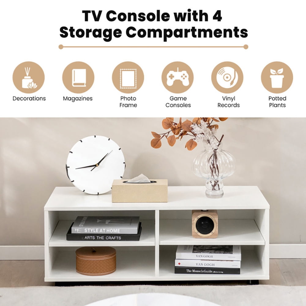 Finihen TV Stand, TV Cabinet, 4-Cube TV Stand for TV up to 45 Inch with 5 Positions Adjustable Shelves, for Living Room, Bedroom, White