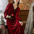 thumbnail image 3 of Defitshape Women's Sexy Velvet Vintage Nightgown Soft Pjs Warm Winter Long Lace Sleeping Spring Thick Loungewear Burgundy Large, 3 of 4