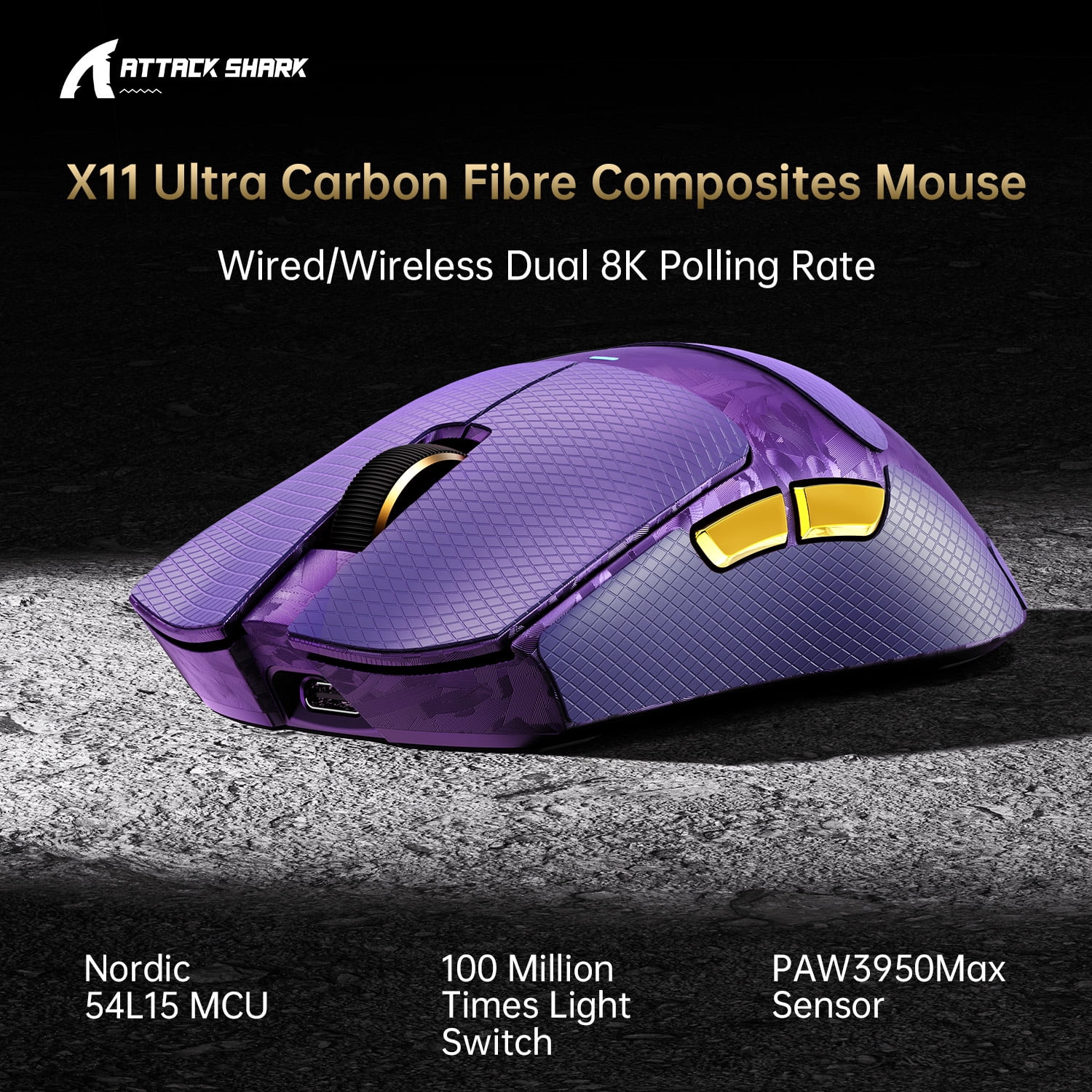 ATTACK SHARK X11 ULTRA Wireless Gaming Mouse, Tri-Mode 2.4G/BT/USB