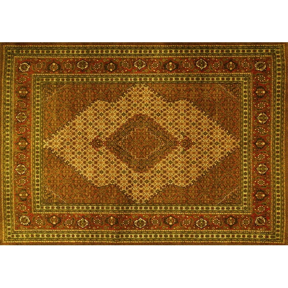 Ahgly Company Machine Washable Indoor Rectangle Persian Yellow Traditional Area Rugs, 6' x 9'