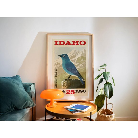 Retro Idaho Bluebird Wall Art, Unframed Paper Print Size 8x12