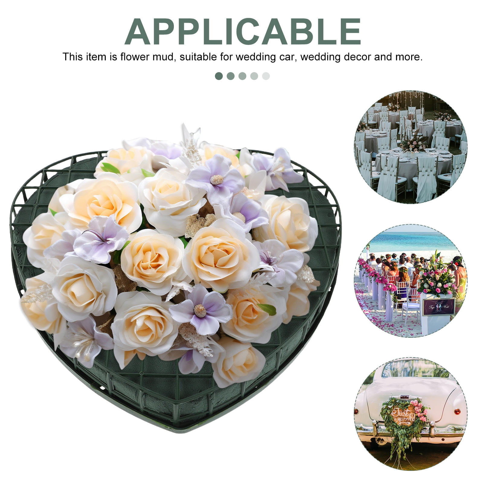 RENACLIPY Heart Shaped Floral Foam with Cup for Wedding Car Decorations, Green, and Easy to Use