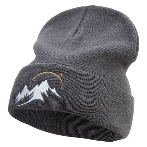 Mountain Skyline Embroidered Big Size Superior Cotton Long Knitting Beanie - Grey XL-3XL