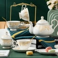 thumbnail image 5 of 22-Pieces Porcelain Tea Set, Cups& Saucer Service for 6, with Spoons,Teapot,Sugar Bowl,Creamer Pitcher and Golden Metal Rack,China Tea Gift Sets for Home&Party, 5 of 6