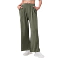 thumbnail image 2 of Ndbuld Women's Pants Women's Wide Leg Pants Casual Loose Solid Color Breathable Sports Exercise Pants Long Trousers for Women Summer Savings Green S, 2 of 5
