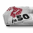 thumbnail image 3 of 50th Birthday Soft Flannel Fleece Throw Blanket, Red Colored Lips Stencil Art Style Kiss Me Im 50 Words, Cozy Plush for Indoor and Outdoor Use, 50" x 70", Red Black White, by Ambesonne, 3 of 6