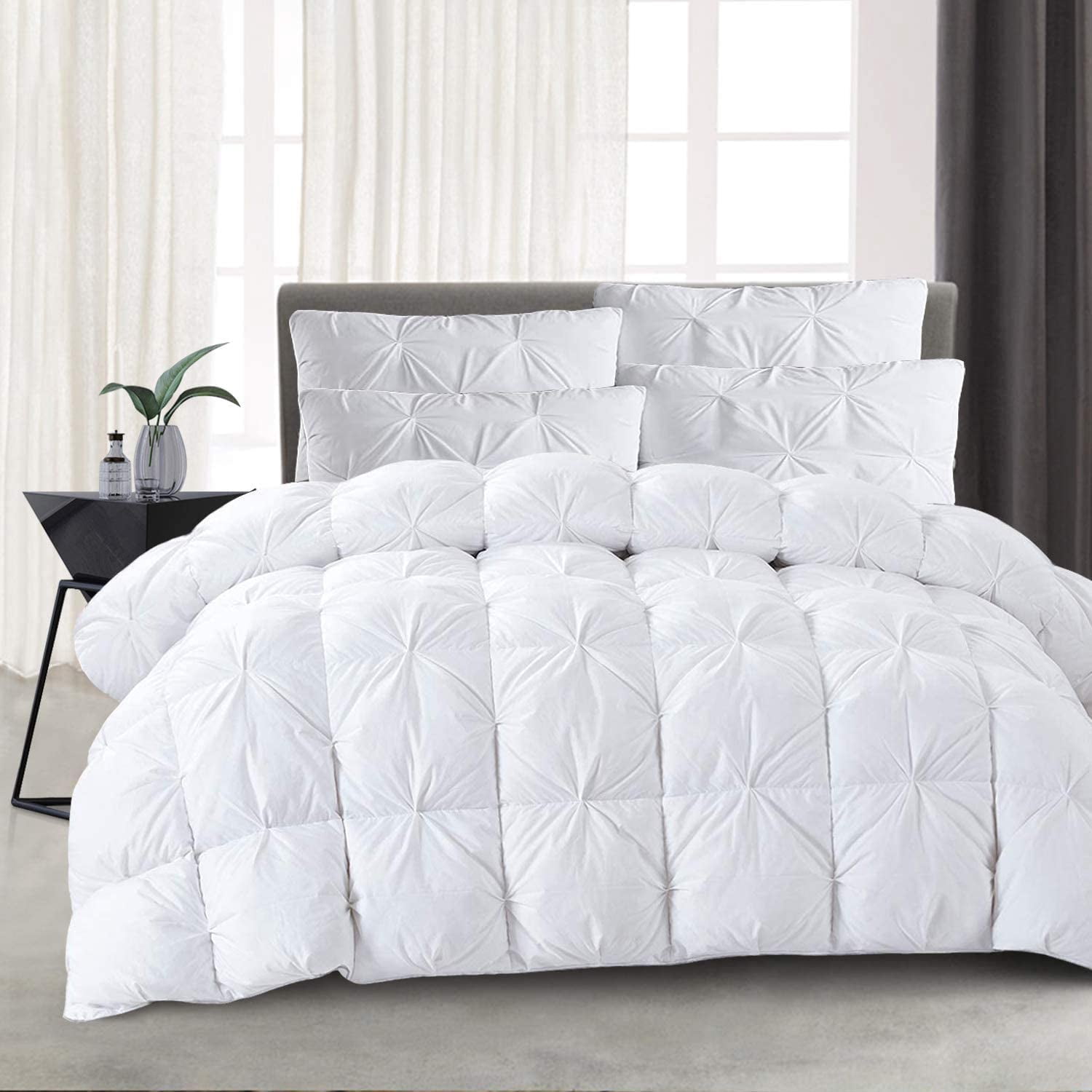 SK Linen Comforter Queen/Full/Full XL Sized 88 by 88 inch White 100% Microfiber Fabric, 1 Piece Quiled Box Comforter (Comforter Cover Not Included)