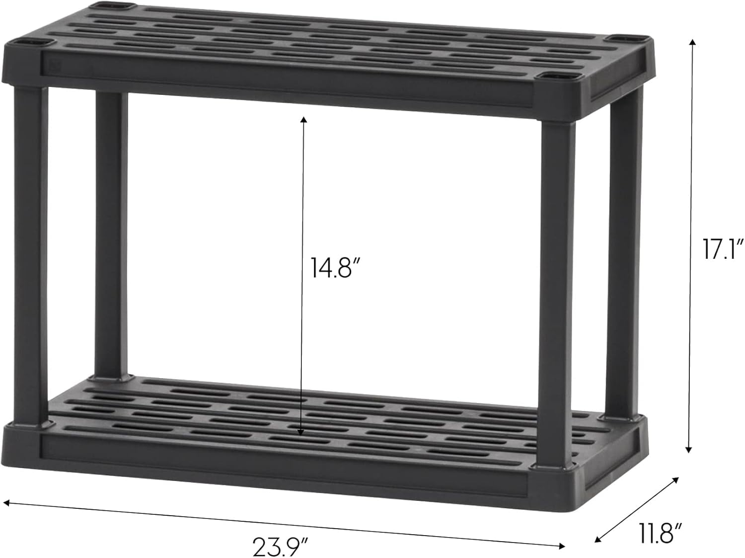 IRIS 2 Tier Shelving Unit, 17'' Fixed Height, Medium Storage Organizer for Home, Shoe Rack Entryway, Garage, Closet