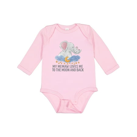 

Inktastic My Memaw Loves Me to the Moon and Back Elephants in Clouds Gift Baby Boy or Baby Girl Long Sleeve Bodysuit