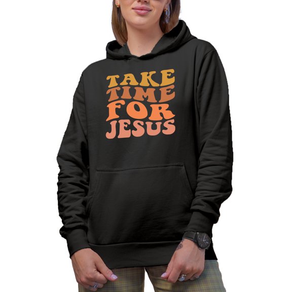 Take Time for Jesus, Spending Time with the Lord Quote, Groovy Retro Wavy Text Merch Gift, Black Hooded Sweatshirt or Hoodie, Small