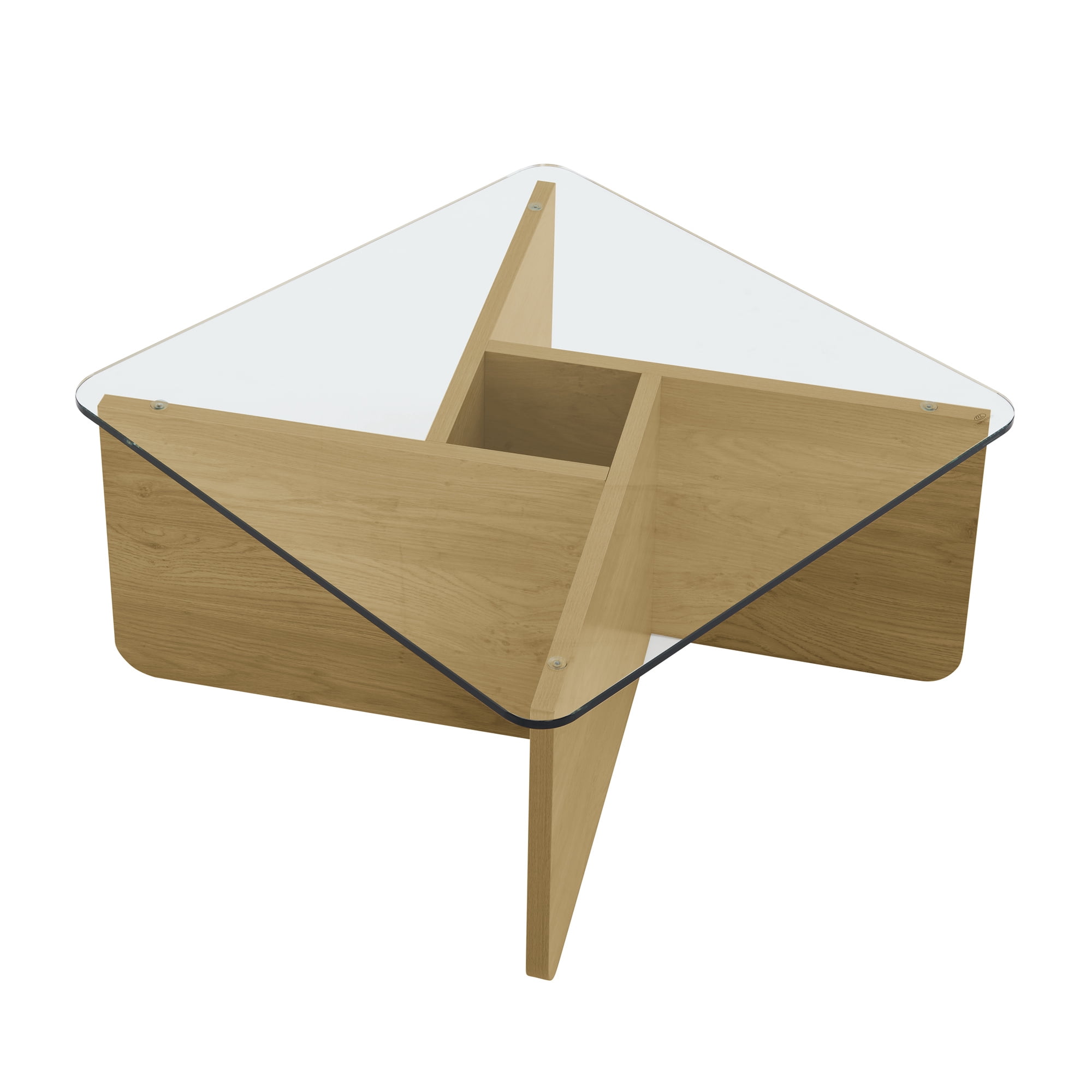 Aukfa Mid-Century Modern Glass Coffee Table for Living Room,Square Cocktail Table,Wood Base,Brown