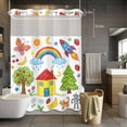 thumbnail image 5 of No Hook Children's Day Shower Curtain with Snap in Liner Set, Cartoon Painting Rainbow Rocket Butterfly Waterproof Fabric Bathroom Curtains with See Through Top Window, Hotel Style Stall 48 x 72 Inch, 5 of 9