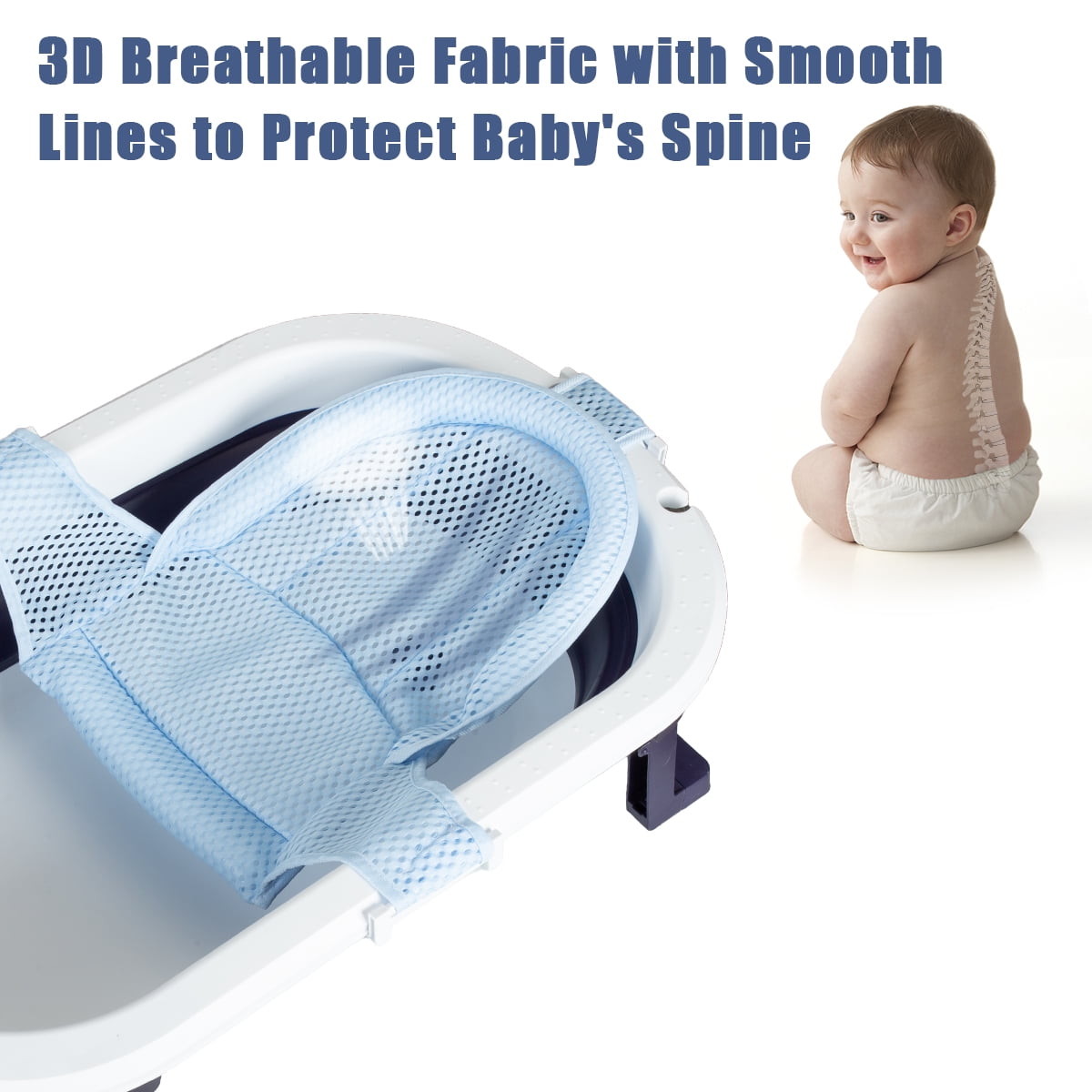 ANJORALA Foldable Baby Bath Tub with Toys, Portable Newborn Infant Bathtub, Blue+Net