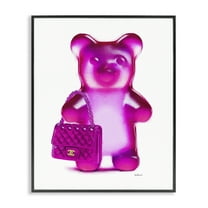 Stupell Industries Pink Bear & Purse Fashion Painting Black Framed Art Print Wall Art, 16 x 20