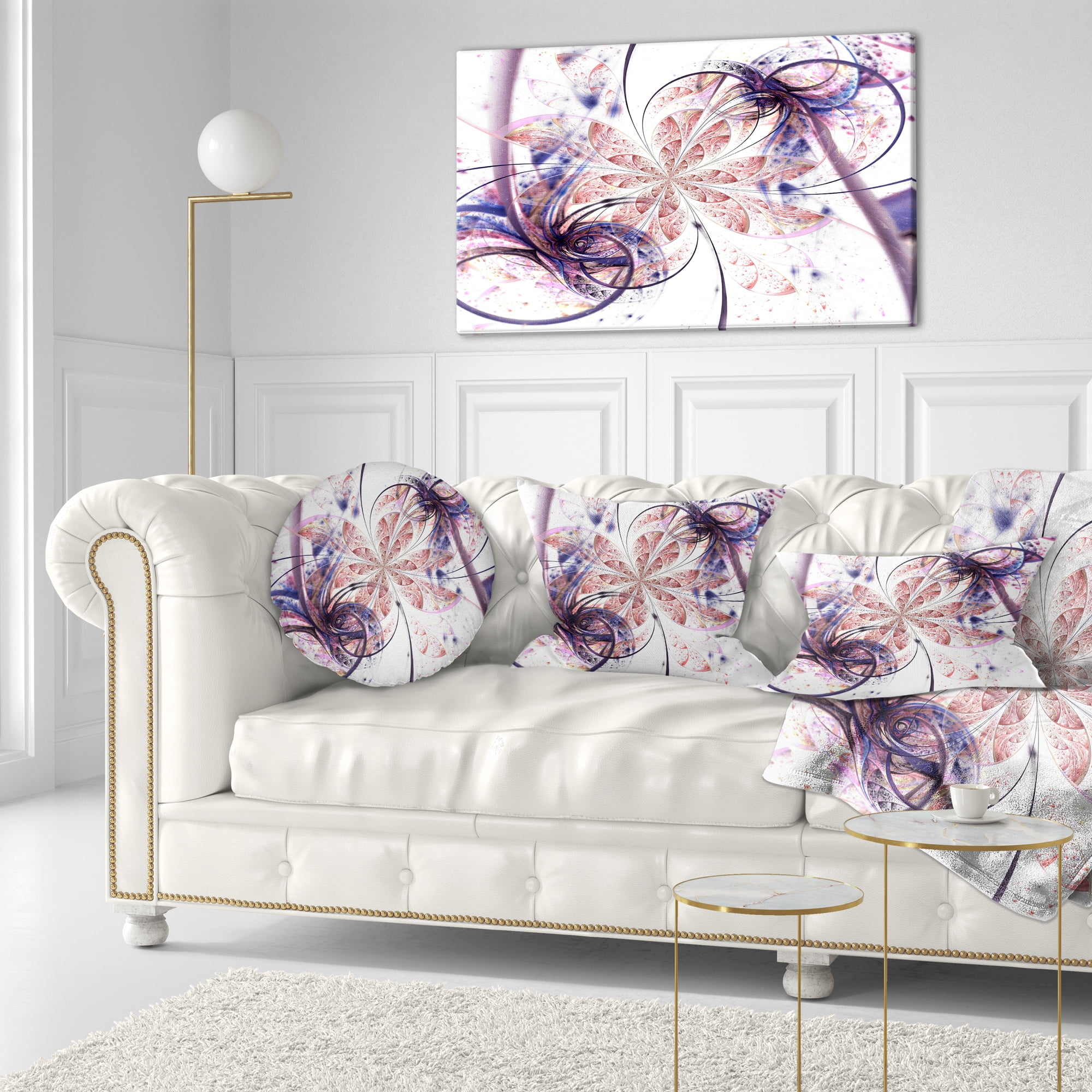Designart Blue Pink Fractal Flower Pattern - Abstract Throw Pillow - 12x20