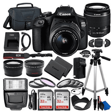 Canon EOS 2000D (Rebel T7) DSLR Camera with EF-S 18-55mm f/3.5-5.6 Lens & DealExpoDeluxe Accessory Bundle – Includes: 2x SanDisk Ultra 32GB SDHC Memory