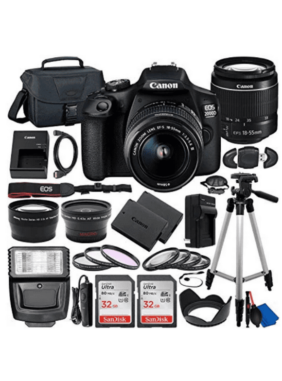 Canon EOS 2000D (Rebel T7) DSLR Camera with EF-S 18-55mm f/3.5-5.6 Lens & DealExpoDeluxe Accessory Bundle  Includes: 2x SanDisk Ultra 32GB SDHC Memory