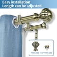 thumbnail image 2 of Urbanest Adjustable Double Curtain Rod Set Door Knob Flat Button Finials – 1″ Front & 5/8 Back Rod With Antique Brass Rod, 48–84 Inches, 2 of 6