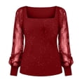 thumbnail image 6 of T Shirts for Women Fashion Spring Long Sleeve Square Neck Solid Color Top Summer Casual Loose Basic Tee, 6 of 6