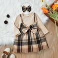 thumbnail image 2 of Sopiago Baby Toddler Girl Fall Winter Outfit Christmas Clothes Xmas Plaid Dress Christmas Dress with Headband Brown (18-24 Months), 2 of 3