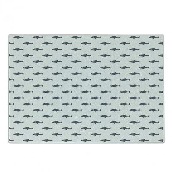 Ocean Cutting Board, Hand Drawn Nautical Sketchy Sea Life Fish Whales Dolphins Artwork, Decorative Tempered Glass Cutting and Serving Board, Small Size, Charcoal Grey White, by Ambesonne