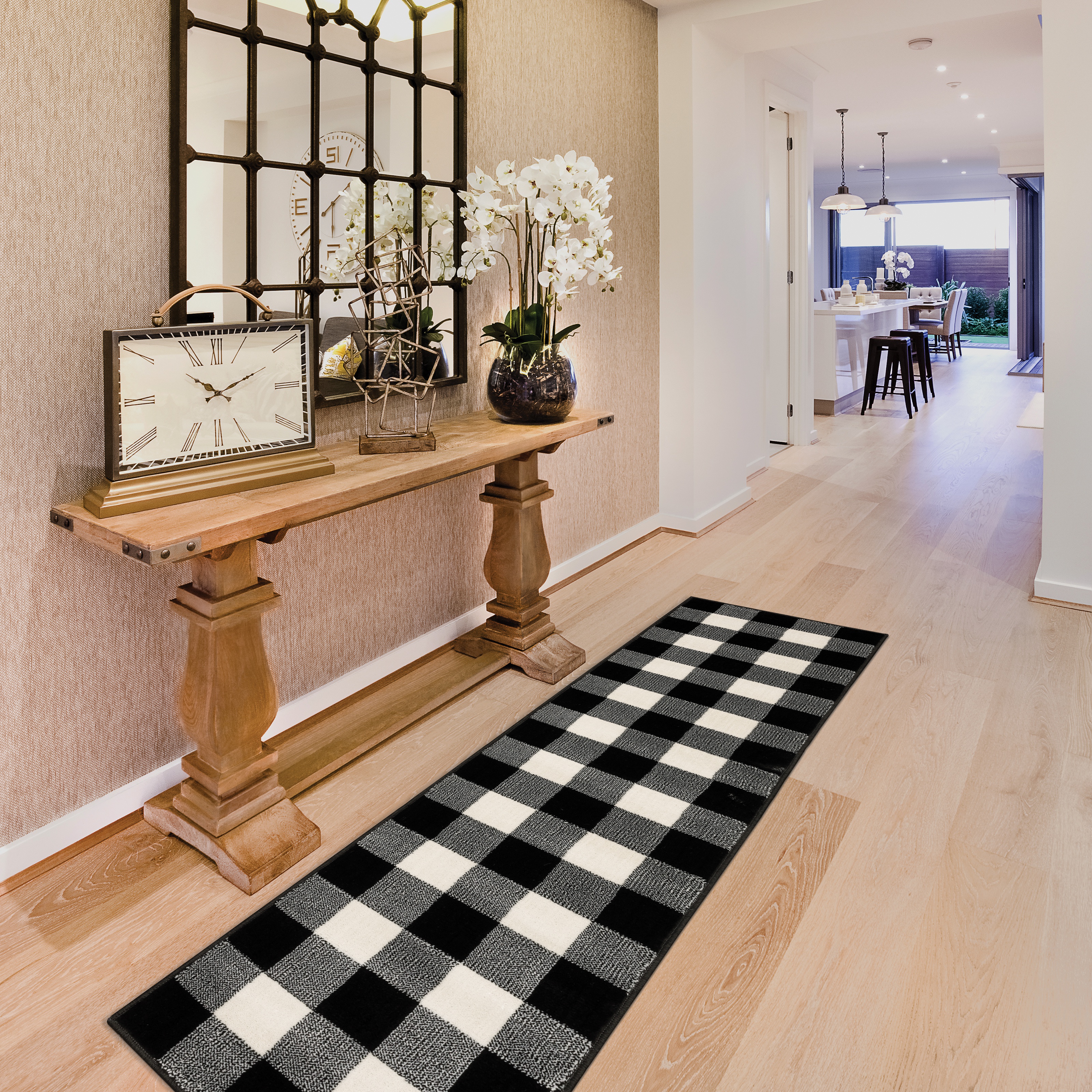 Avalon Home Gracie Gingham Plaid Area Rug, 1'10" X 7'6" Runner, Black/ Ivory