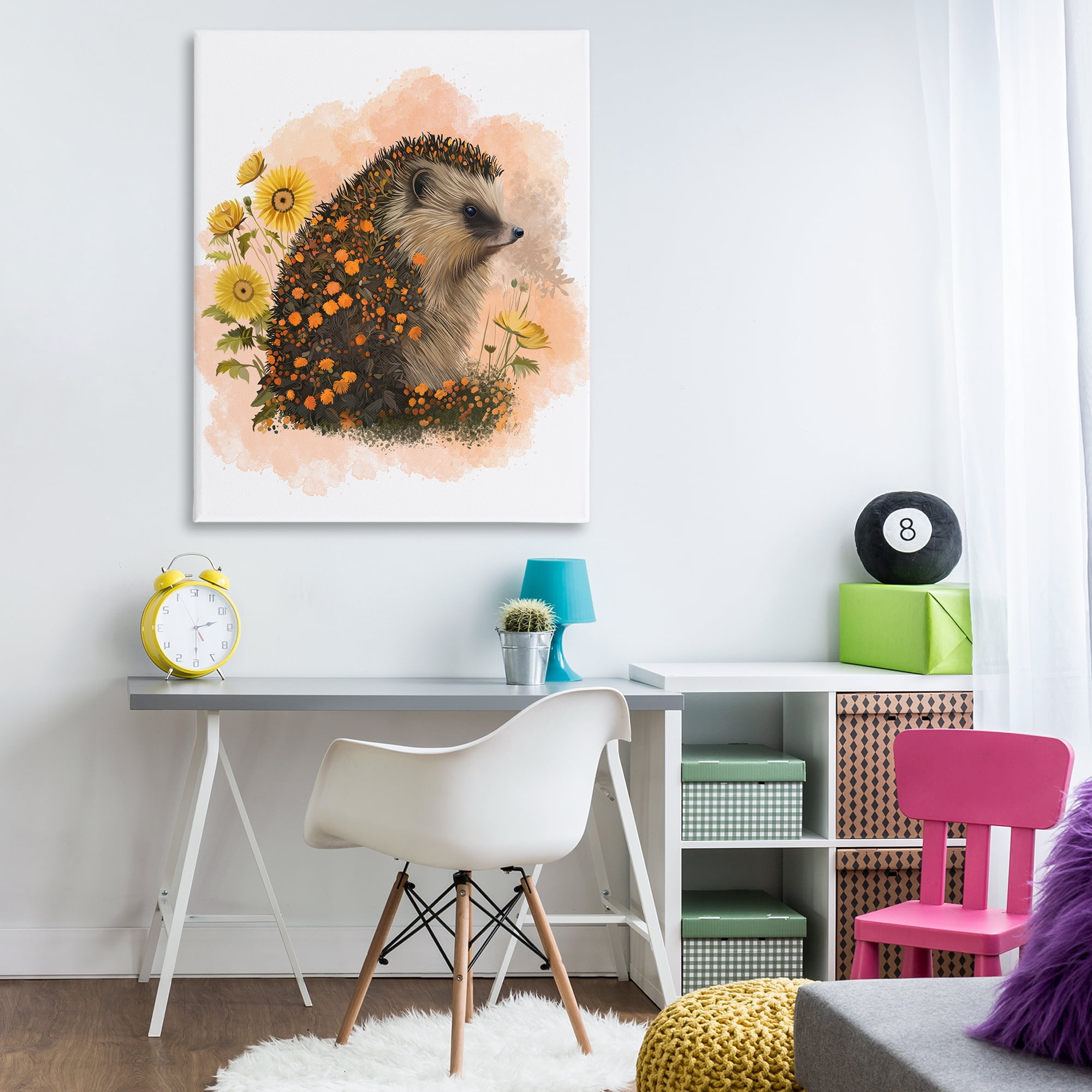 Stupell Industries Wildflower Patterned Hedgehog Animals & Insects Painting Gallery Wrapped Canvas Art Print Wall Art, 36 x 48
