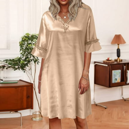 

PEASKJP Nightgown Sleepwear for Women Chemise Nightgown Full Slips Sleeveless Tank Lace Nightgowns Sleepwear Womens Lounge Sleepwear Rose Gold M