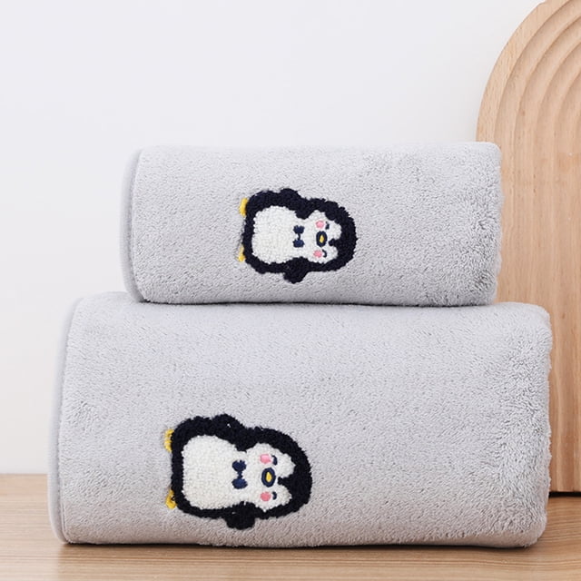 Soft Velvet Towel Set Mammal Embroidery Absorbent Soft Hand Towel And Bath Towel